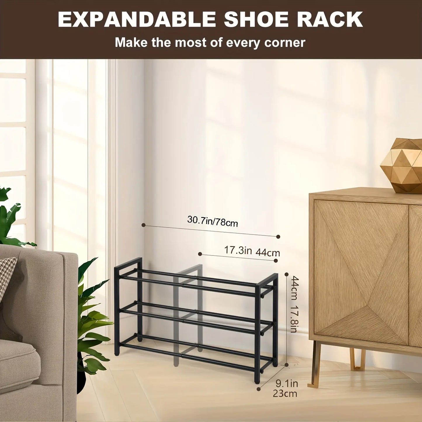 Expandable 3-Tier Metal Shoe Rack